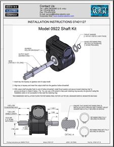 ACC - 07401127型号0922轴工具/ 5/8-INCH双轴安装说明5 l / H型齿轮电动机