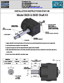 ACC - 07401146。0929年和0930年轴模型工具包/单轴准双曲面齿轮电动机的安装说明